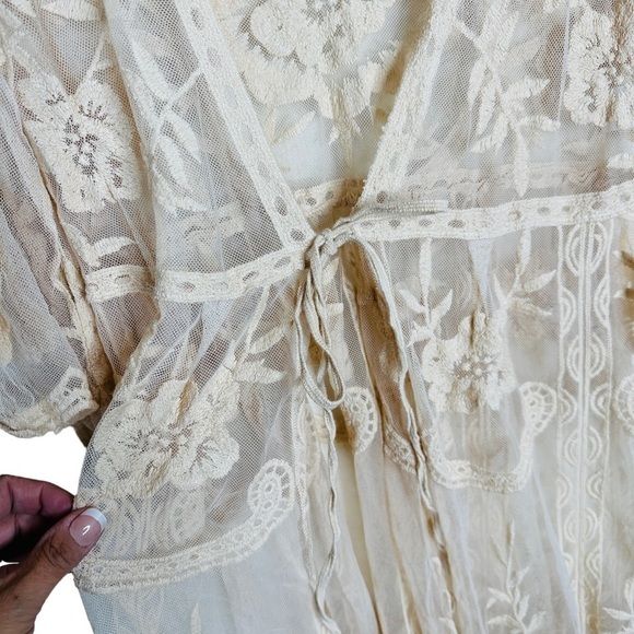 Entro Robe Women's Small #J9083 V-Nk Bell Slv Ivory Floral Lace Nylon/Cotton - Picture 5 of 9